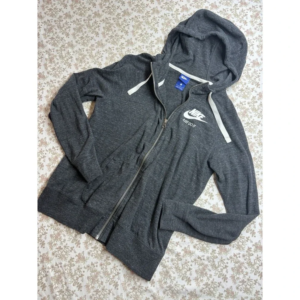 Nike Just Do It Women's L Gray Full-Zip Hoodie w/ Pockets Logo Cotton Blend